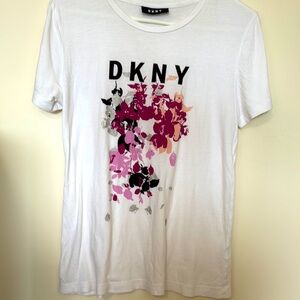 DKNY Women's White Cotton Graffiti Logo T-Shirt Size M